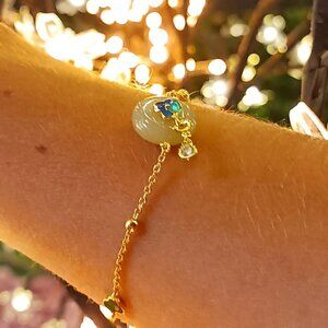 Lotus 925 Sterling Silver Nephrite Jade Necklace For Women